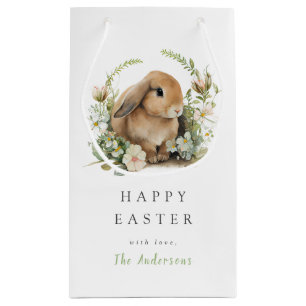 Watercolor Floral Easter Bunny Small Gift Bag