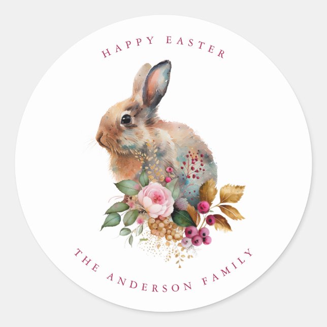Watercolor Floral Easter Classic Round Sticker (Front)
