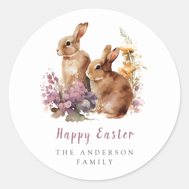 Watercolor Floral Easter Classic Round Sticker (Front)