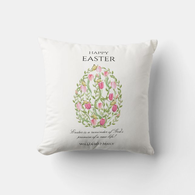 Watercolor Floral Easter Egg Happy Easter Cushion (Front)