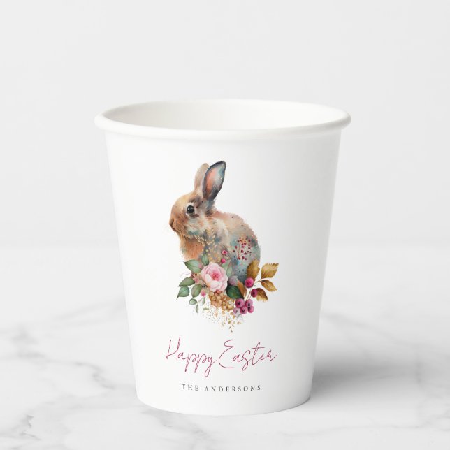 Watercolor Floral Easter Paper Cups (Front)