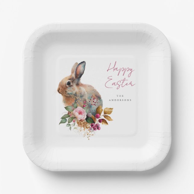 Watercolor Floral Easter Paper Plate (Front)