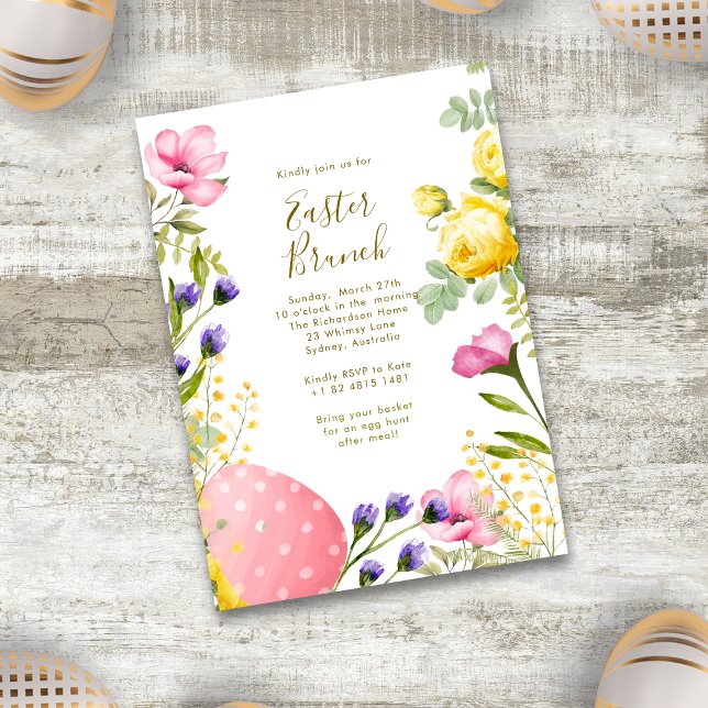 Watercolor Floral Egg hunt and Easter Brunch  Invitation (Creator Uploaded)