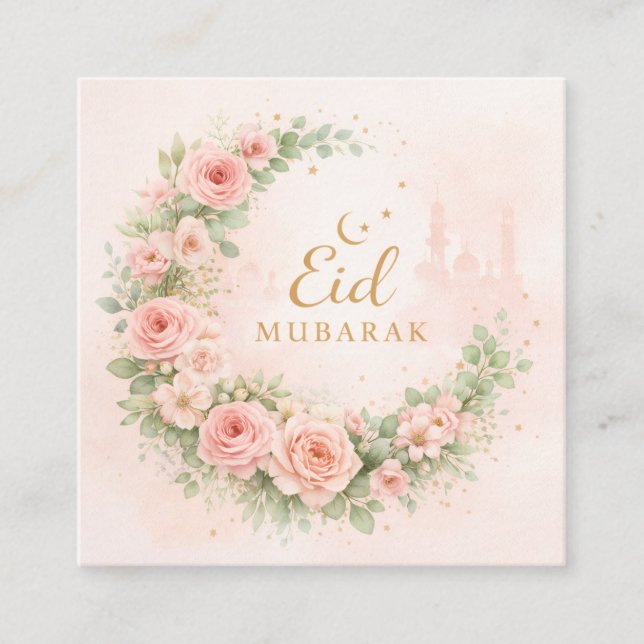 Watercolor Floral Eid Mubarak Card – Romantic Isla (Front)