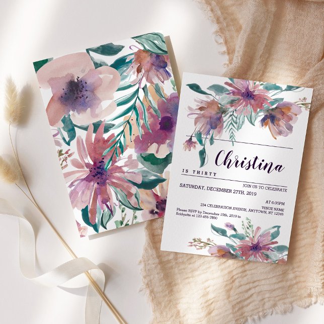 Watercolor floral elegant birthday celebration invitation (Creator Uploaded)
