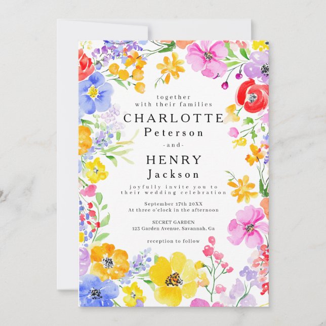 Watercolor Floral Elegant Bołd Wedding Invitation (Front)