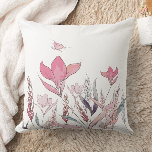 Watercolor Floral – Elegant Botanical Cushion  (Blanket)