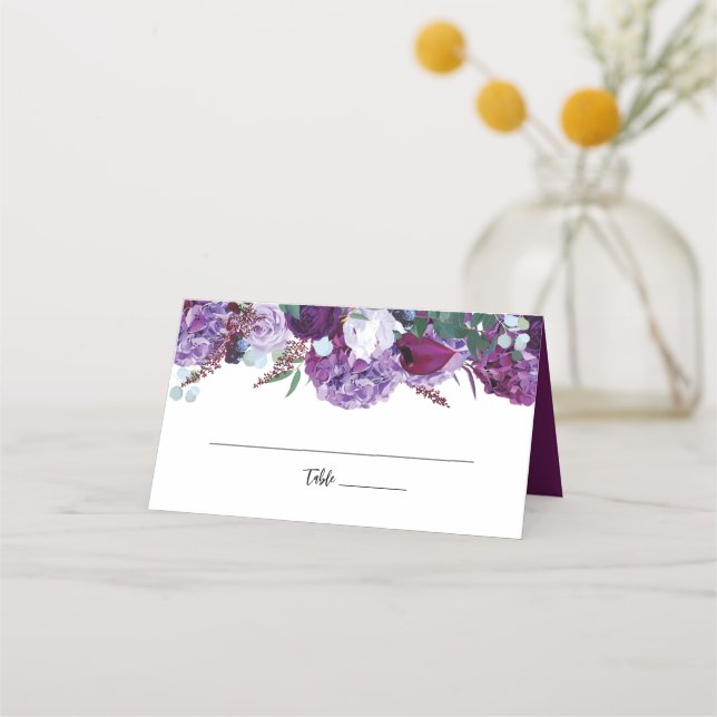 Watercolor Floral Elegant Botanical Wedding Place Card (Front)