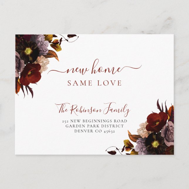 Watercolor floral elegant chic moving announcement postcard (Front)