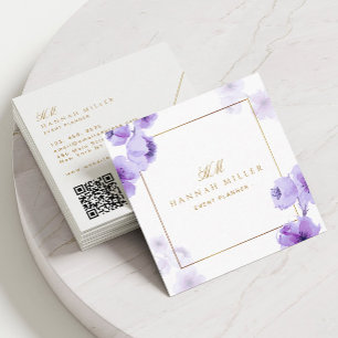 Watercolor Floral Elegant Gold Frame Qr Code Square Business Card
