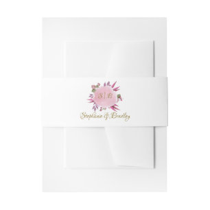 Watercolor Floral Elegant Modern Monogram Wedding Invitation Belly Band