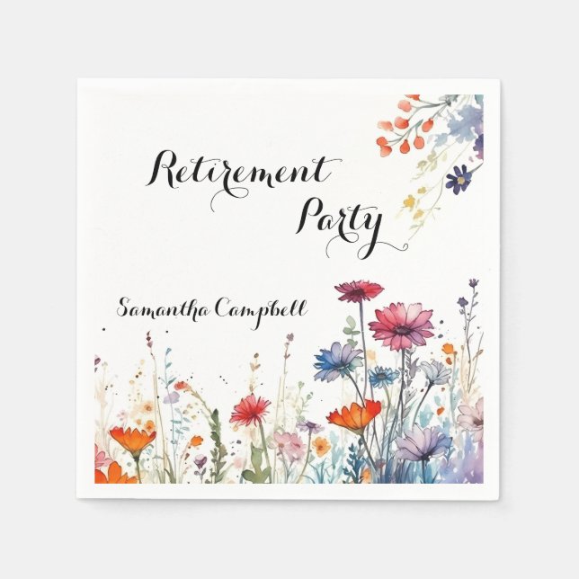 Watercolor Floral Elegant Retirement Party  Napkin (Front)