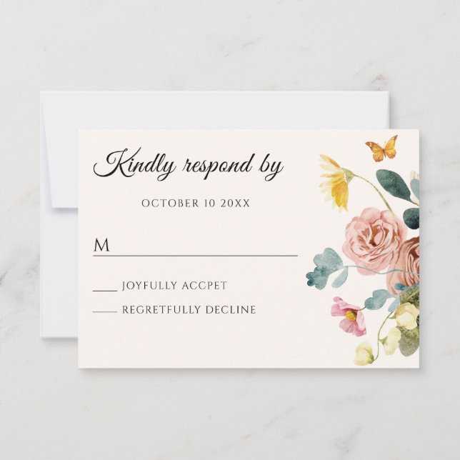 Watercolor floral elegant  RSVP card (Back)