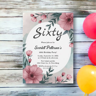 Watercolor Floral Elegant Summer 60th Birthday Invitation