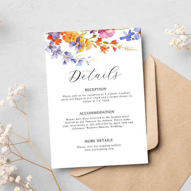 Watercolor Floral Elegant Wildflower Wedding Enclosure Card (Watercolor Floral Elegant Wildflower Wedding Enclosure Card)