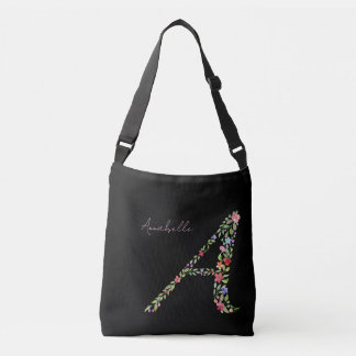 Watercolor Floral Elegante Monogram Letter A Crossbody Bag