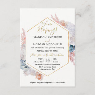 Watercolor floral Elopement reception invitation