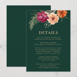 Watercolor floral emerald green Wedding details Enclosure Card