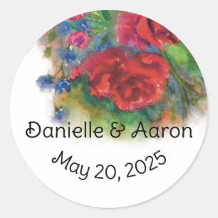 Watercolor Floral Enchanted Rose Round Sticker