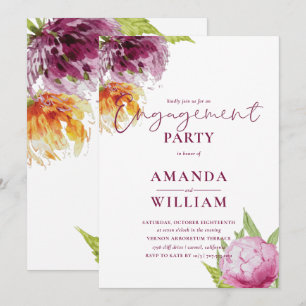 Watercolor Floral Engagement Party Invitation
