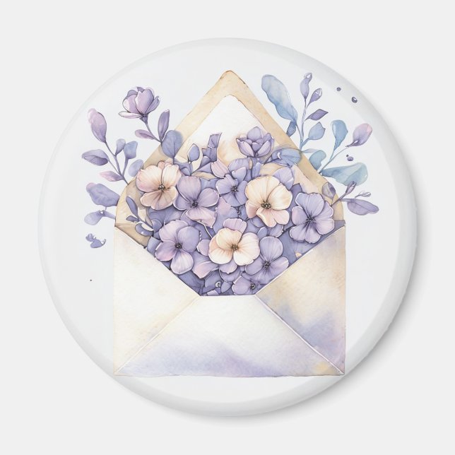 Watercolor Floral Envelope – Cute Magnet (Front)