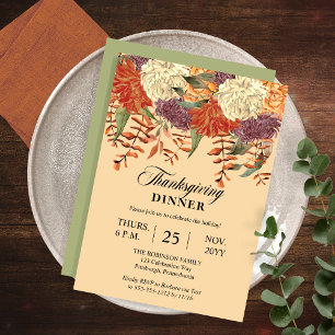 Watercolor Floral Eucalyptus Thanksgiving Dinner Invitation