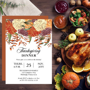 Watercolor Floral Eucalyptus Thanksgiving Dinner Invitation