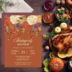Watercolor Floral Eucalyptus Thanksgiving Dinner Invitation