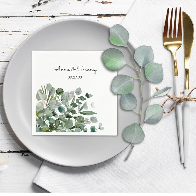 Watercolor Floral Eucalyptus Wedding  Napkin (In situ Wedding reception)