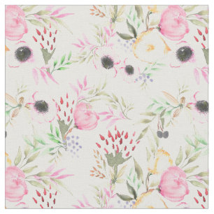 Watercolor Floral Fabric with Peonies and Anemones