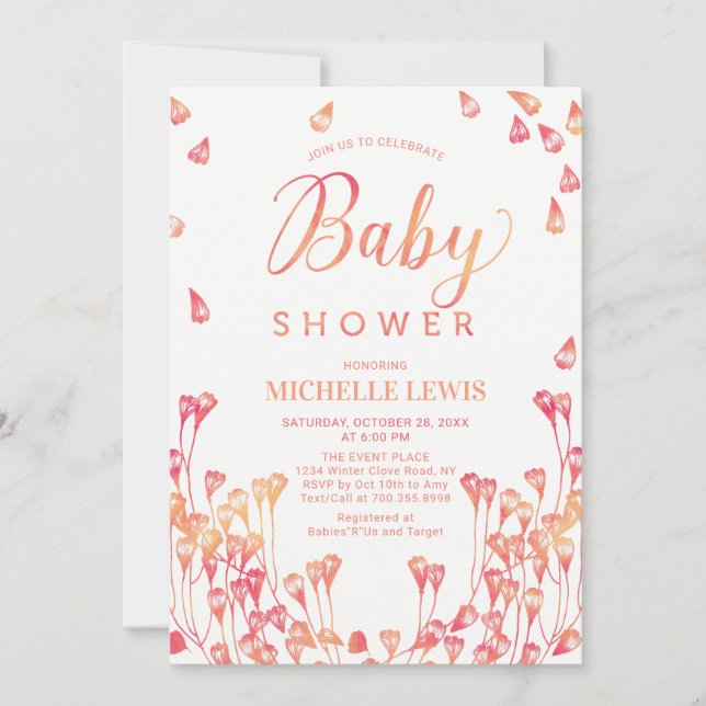 Watercolor Floral Fall Girl Baby Shower Invitation (Front)