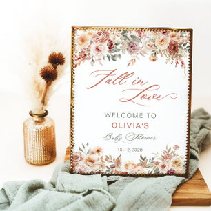 Watercolor Floral Fall in Love Baby Shower Welcome Poster