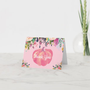 Watercolor Floral Fall Pink Pumpkin Thank You Card