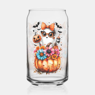 Watercolor Floral Fall Pumpkin Can Glass
