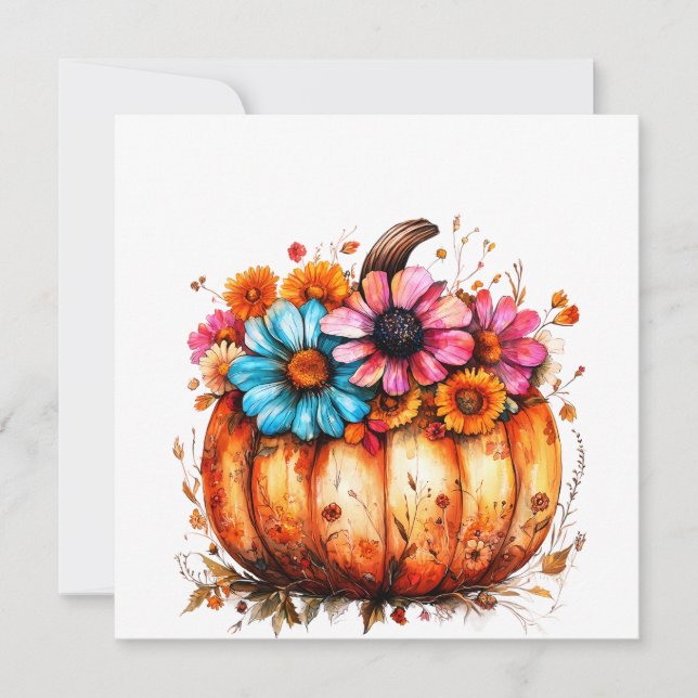 Watercolor Floral Fall Pumpkin Invitation (Front)