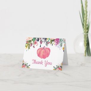 Watercolor Floral Fall Pumpkin Thank You Card