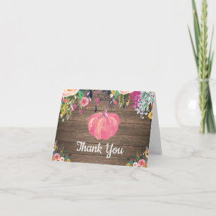 Watercolor Floral Fall Pumpkin Thank You Card