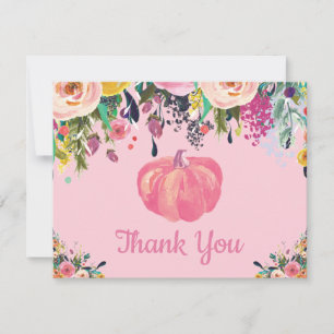 Watercolor Floral Fall Pumpkin Thank You Card