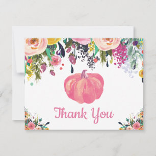 Watercolor Floral Fall Pumpkin Thank You Card