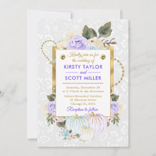 Watercolor Floral Fall Pumpkins Wedding Invitation