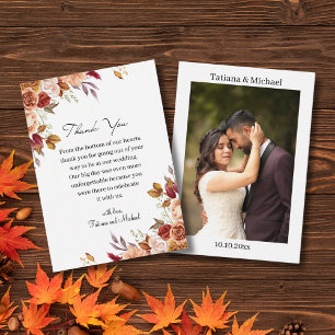 watercolor floral fall wedding thank you photo card