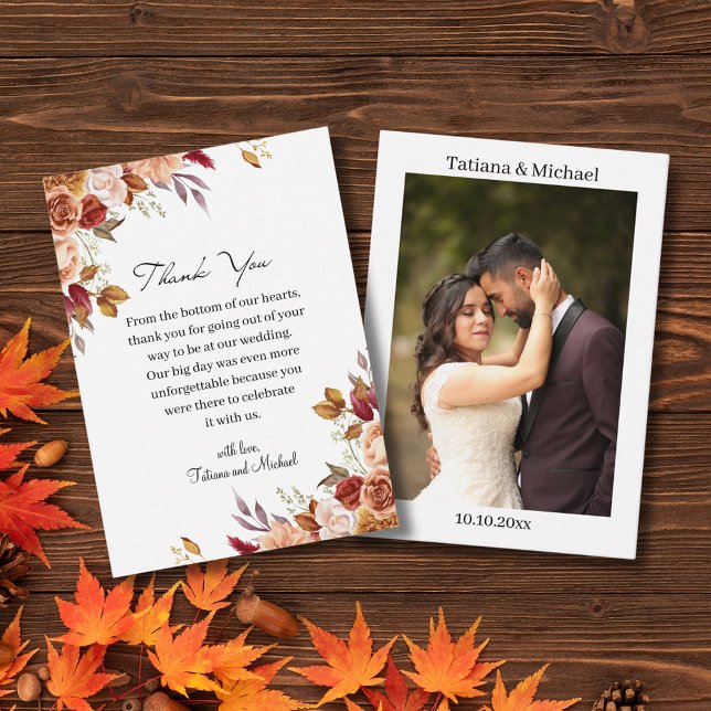 watercolor floral fall wedding thank you photo card (Creator Uploaded)