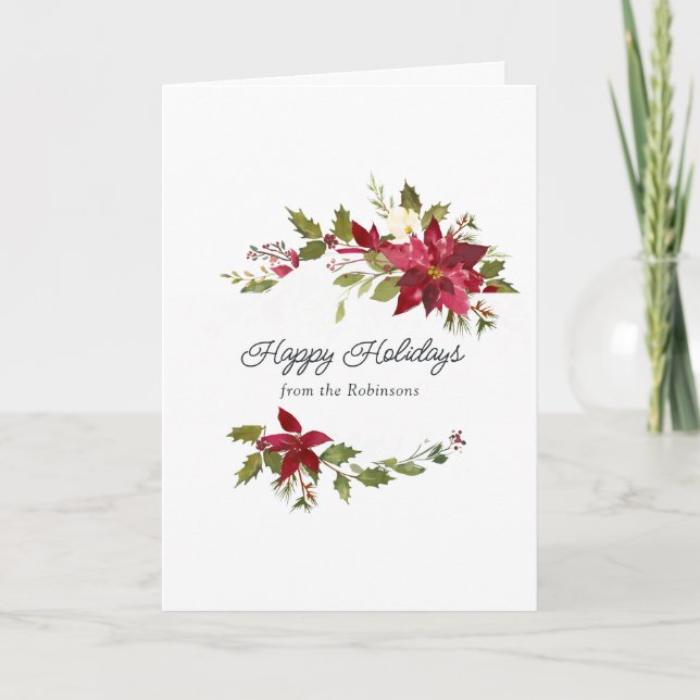 Watercolor Floral Family Christmas photo Card (Front)