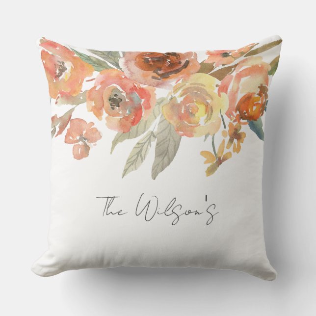 Watercolor Floral Family NAME Newlyweds Fall Art Cushion (Front)
