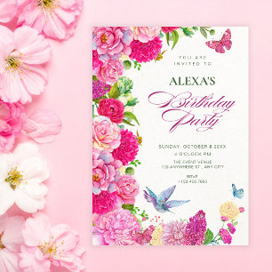 Watercolor floral fauna bloom birthday invitation
