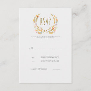 Watercolor Floral Feathers Antlers RSVP Cards