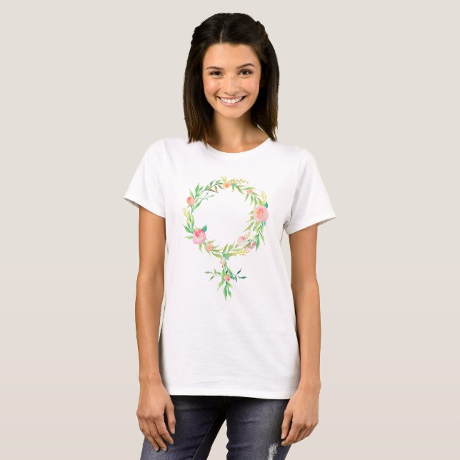 Watercolor Floral Feminism Venus Symbol T-Shirt (Front Full)