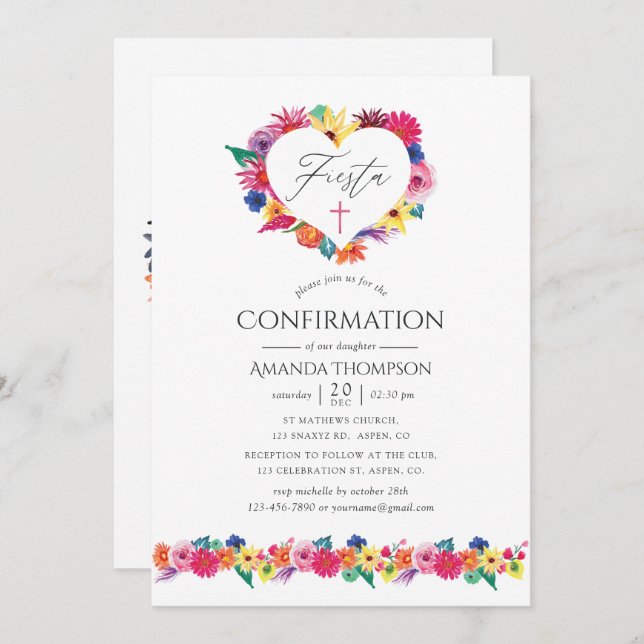 Watercolor Floral Fiesta Confirmation Invitation (Front/Back)