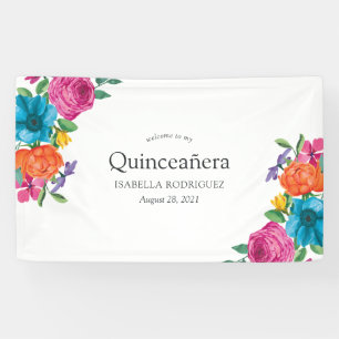 Watercolor Floral Fiesta Quinceañera Banner