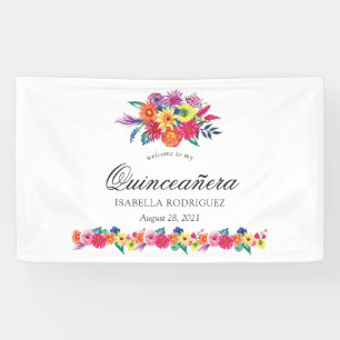 Watercolor Floral Fiesta Quinceañera Banner